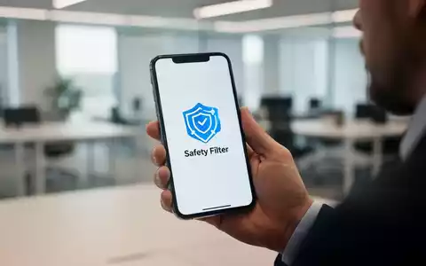 Ein Smartphone mit einem digitalen Sicherheitssymbol in einer modernen Büroumgebung als Symbol für Jugendschutz. - Foto: über boerse-global.de