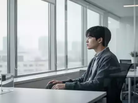 Eine nachdenkliche junge Person sitzt in einem modernen Büro allein an einem Fenster. - Foto: über boerse-global.de