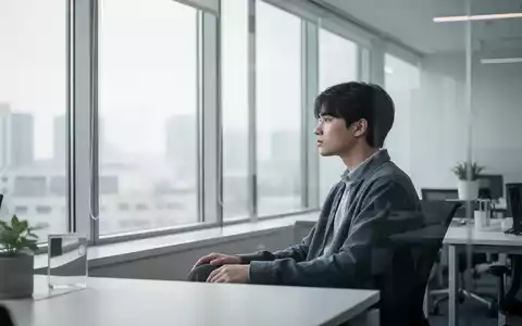 Eine nachdenkliche junge Person sitzt in einem modernen Büro allein an einem Fenster. - Foto: über boerse-global.de