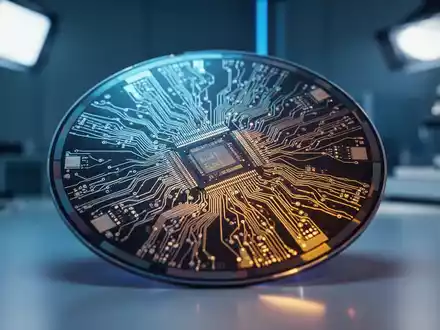 Nahaufnahme eines Hightech-Silizium-Halbleiterwafers unter filmischer Studiolichtbeleuchtung. - Foto: über boerse-global.de