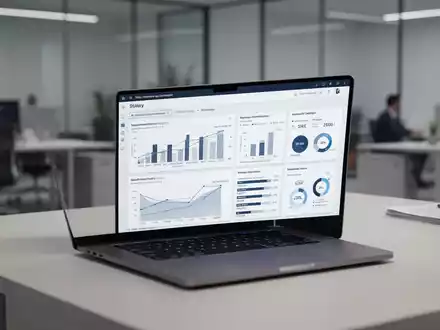 Ein moderner Schreibtisch mit einem Laptop, auf dem Gehaltsdaten und HR-Analysen für die Lohntransparenz dargestellt sind. - Foto: über boerse-global.de