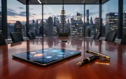 Moderner Firmenkonferenzraum mit Blick auf die Stadtsilhouette, Tablet mit abstrakten digitalen Zahlungsgrafiken. - Foto: über boerse-global.de