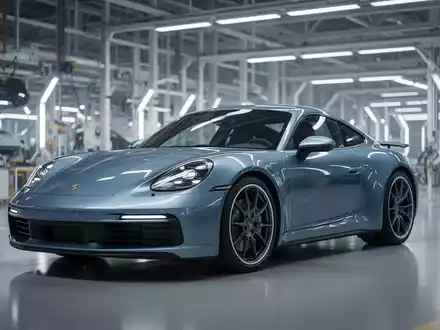 Ein moderner Porsche in einer minimalistischen, technologisch fortschrittlichen Fabrikhalle bei gedimmtem Licht. - Foto: über boerse-global.de