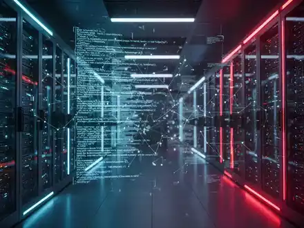 Futuristischer Serverraum mit leuchtenden Datenströmen und digitaler Benutzeroberfläche als Symbol für KI-Sicherheitsrisiken. - Foto: über boerse-global.de