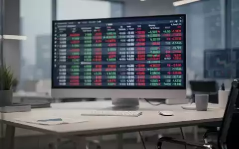 Moderner, minimalistischer Finanzarbeitsplatz mit verschwommenem Börsenticker im Hintergrund. - Foto: über boerse-global.de
