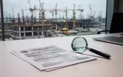 Offizieller Ausweis auf einem Schreibtisch neben einer Lupe mit einem unscharfen Baustellenhintergrund. - Foto: über boerse-global.de