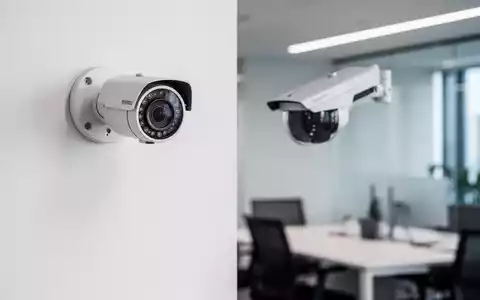 Eine moderne Überwachungskamera an der Wand in einem minimalistischen, professionellen Büro. - Foto: über boerse-global.de