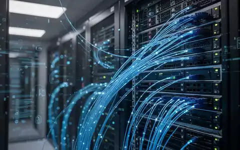 Moderner Serverraum mit leuchtenden Glasfaserkabeln, die fortschrittliche KI-Infrastruktur darstellen. - Foto: über boerse-global.de