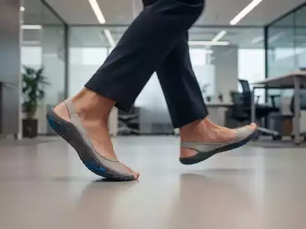 Nahaufnahme von Barfußschuhen in einer modernen Büroumgebung zur Veranschaulichung ergonomischen Schuhwerks. - Foto: über boerse-global.de