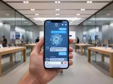 Nahaufnahme eines Smartphones mit KI-Chat-Oberfläche in einem modernen Apple Store. - Foto: über boerse-global.de