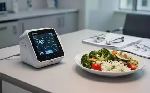 Ein medizinisches Monitoring-Gerät neben einer gesunden Mahlzeit in einer professionellen Praxisumgebung. - Foto: über boerse-global.de