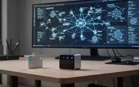 Schlankes digitales Aufnahmegerät auf einem Schreibtisch vor einem Monitor mit komplexem räumlichem KI-Whiteboard-Interface. - Foto: über boerse-global.de