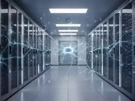 Abstrakte Visualisierung eines digitalen neuronalen Netzwerks in einem modernen Rechenzentrum, das fortschrittliche künstliche Intelligenz repräsentiert. - Foto: über boerse-global.de