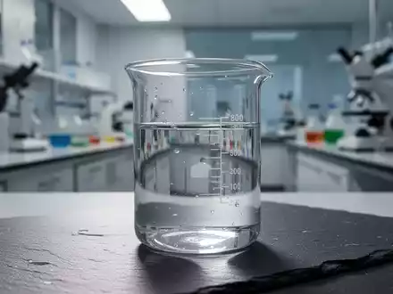 Ein Laborbecher mit klarem Wasser vor einem unscharfen Hintergrund eines Lebensmittellabors. - Foto: ĂŒber boerse-global.de
