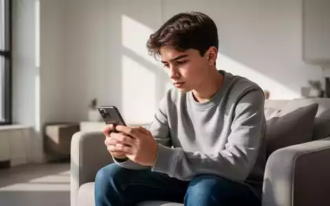 Nachdenklicher Jugendlicher mit Smartphone in einem modern beleuchteten Raum. - Foto: über boerse-global.de