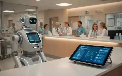 Ein moderner Pflegestützpunkt mit einem Assistenzroboter und digitaler Technik zur Unterstützung der Pflegekräfte. - Foto: über boerse-global.de