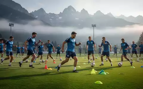 Profifußballer beim Sommertrainingslager vor einer alpinen Bergkulisse. - Foto: über boerse-global.de