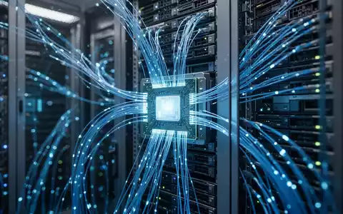Leuchtende Serverreihen in einem High-Tech-Rechenzentrum, das den globalen KI-Wettbewerb symbolisiert. - Foto: über boerse-global.de