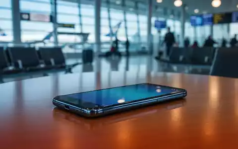 Ein modernes Smartphone liegt auf einem Tisch in einem belebten Reisezentrum, symbolisch für die Sicherheit auf Reisen. - Foto: über boerse-global.de
