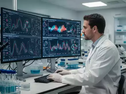 Wissenschaftler bei der Analyse medizinischer Daten an einem Bildschirm in einem modernen Forschungslabor. - Foto: über boerse-global.de