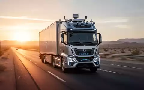 Autonomer Fracht-Lkw auf einer Wüstenautobahn, Symbol für den Ausbau des autonomen Transports. - Foto: über boerse-global.de