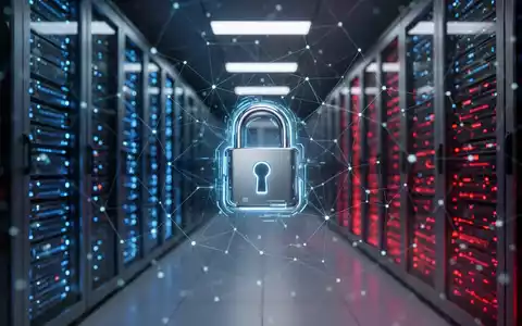 Digitale Sicherheit und Cyber-Bedrohungen: Ein abstraktes Netzwerk-Grid mit einem digitalen Vorhängeschloss vor Servern. - Foto: über boerse-global.de