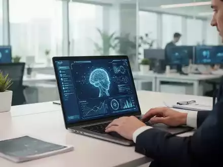 Ein Profi arbeitet an einem Laptop mit KI-Oberfläche in einem modernen, hellen Büro. - Foto: über boerse-global.de
