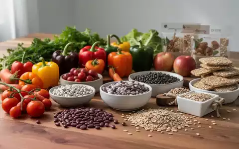 Frische, hochwertige Lebensmittel und gesunde Snacks auf einem Holztisch, die bewusste Ernährung symbolisieren. - Foto: über boerse-global.de