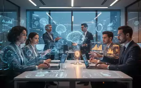 Professionelles Büroambiente mit Teammitgliedern, die an digitalen Datenvisualisierungen arbeiten und KI-Technologien nutzen. - Foto: über boerse-global.de