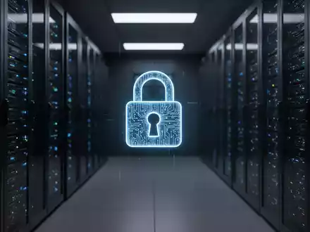 Leuchtendes digitales Vorhängeschloss in einem Serverraum, das die sichere Verwaltung inaktiver Online-Konten darstellt. - Foto: über boerse-global.de