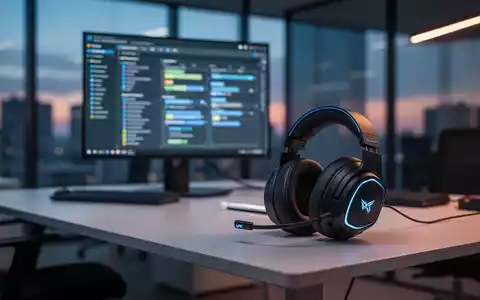 Moderner Büroarbeitsplatz mit Gaming-Headset auf einem Schreibtisch, symbolisiert Stellenabbau in der Gaming-Branche. - Foto: über boerse-global.de