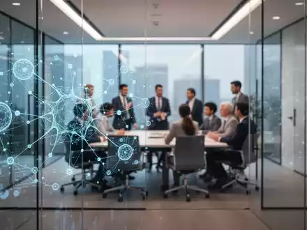 Modernes Firmenbüro mit holografischen Datenschnittstellen und zusammenarbeitenden Fachleuten im Hintergrund. - Foto: über boerse-global.de