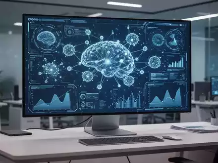 Moderne digitale Benutzeroberfläche mit Visualisierung neuronaler Netzwerkdaten auf hochauflösendem Bildschirm in einem professionellen Büro. - Foto: über boerse-global.de
