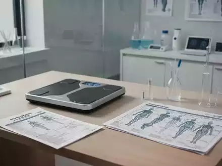 Medizinische Waage und Unterlagen auf einem Schreibtisch als Symbol für die Auswirkungen von Gewichtsschwankungen. - Foto: über boerse-global.de