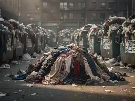 Überfüllte Altkleidercontainer an einem urbanen Standort vor einem industriellen Hintergrund. - Foto: über boerse-global.de