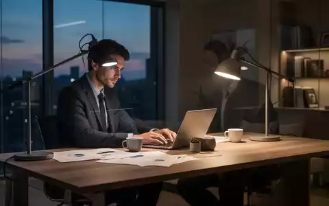Ein fokussierter Selbstständiger arbeitet am Abend in einem modernen Büro an einem Laptop. - Foto: über boerse-global.de