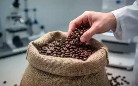 Kaffeebohnen in einem Jutesack werden in einem Labor zur Qualitätsprüfung untersucht. - Foto: über boerse-global.de