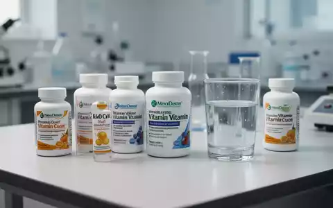 Verschiedene Vitamin-D-Präparate und ein Glas Wasser auf einem Labortisch, symbolisch für die Gesundheitsvorsorge. - Foto: über boerse-global.de