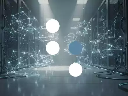 Abstrakte Darstellung einer Quantencomputer-Infrastruktur mit leuchtenden Lichtknoten in einem modernen Serverraum. - Foto: über boerse-global.de