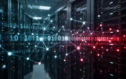 Glühende digitale Datenströme und Netzwerksicherheitsknoten in einem dunklen, hochtechnologischen Serverraum. - Foto: über boerse-global.de
