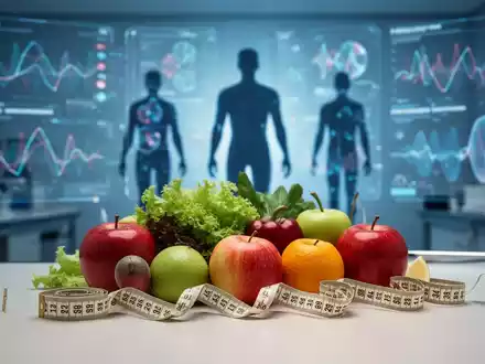 Ein Maßband und gesundes Obst auf einem klinischen Tisch als Symbol für Gesundheitsprävention und Gewichtsmanagement. - Foto: über boerse-global.de