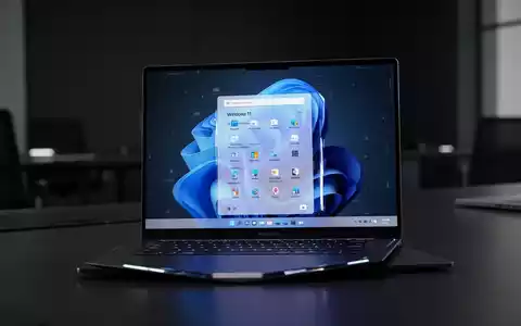 Moderner Laptop mit Windows-11-Oberfläche in dunklem Büro. - Foto: über boerse-global.de