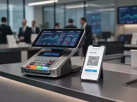 Modernes Kassensystem mit digitaler Belegübertragung auf ein Smartphone in einer Geschäftsumgebung. - Foto: über boerse-global.de