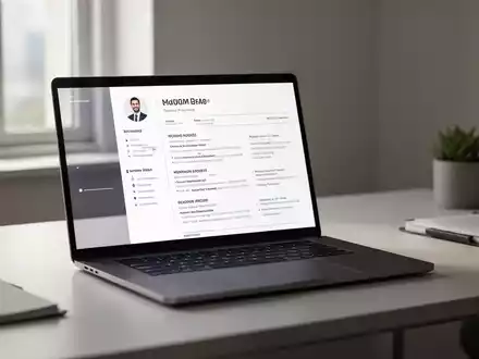 Modernes Laptop zeigt professionelle Lebenslauf-Vorlage auf sauberem Schreibtisch. - Foto: über boerse-global.de