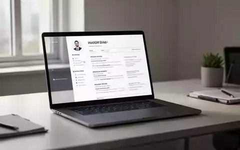 Modernes Laptop zeigt professionelle Lebenslauf-Vorlage auf sauberem Schreibtisch. - Foto: über boerse-global.de