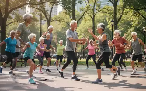 Aktive Senioren bei einer gemeinsamen Sporteinheit in einem öffentlichen Park. - Foto: über boerse-global.de