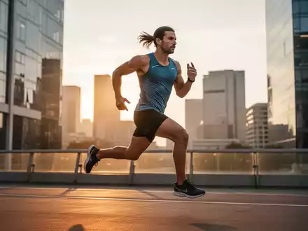 Eine Person beim Lauftraining in einer modernen städtischen Umgebung bei Sonnenaufgang als Symbol für Sportmotivation. - Foto: über boerse-global.de