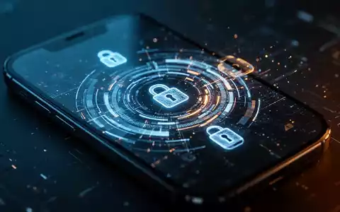 Ein modernes Smartphone mit digitalen Sicherheitssymbolen und abstrakten Lichteffekten in einer dunklen Umgebung. - Foto: über boerse-global.de