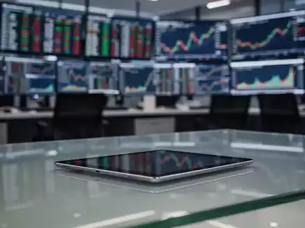 Abstrakte Darstellung eines Finanzmarktes mit unscharfen Kursanzeigen auf Bildschirmen im Hintergrund. - Foto: über boerse-global.de