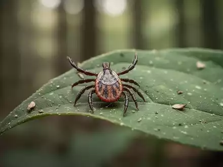Eine Zecke auf einem grünen Blatt im Wald bei natürlichem Licht. - Foto: über boerse-global.de